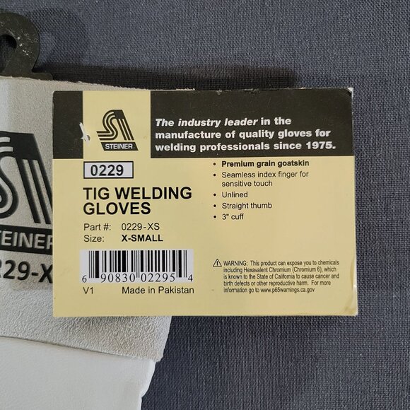 (2 PRs) STEINER 0229-XS XSMALL TIG Welding Gloves Premium Grain Goatskin Unlined - Picture 2 of 3